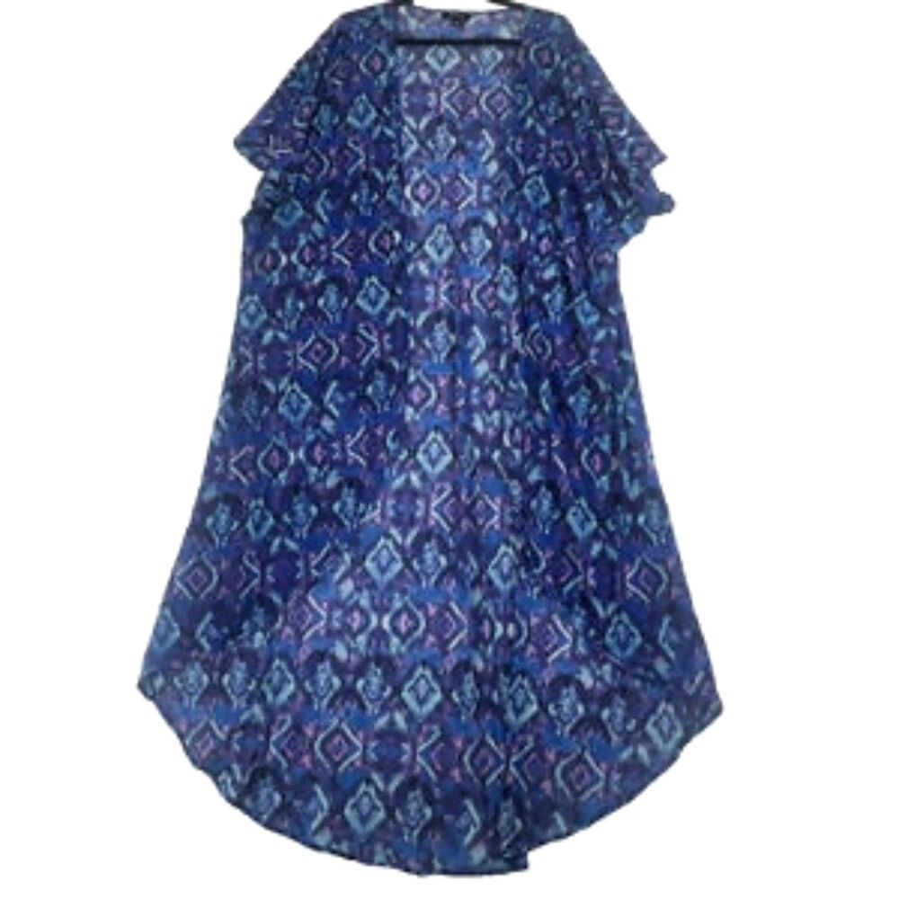 TORRID Women’s Size 2-3 Kimono Cardigan Sheer Open Front Blue Purple Geometric